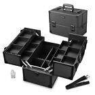 BYOOTIQUE Large Aluminum Makeup Train Case Box 4-Tier Trays Cosmetic Organizer