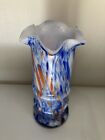 Melange Rainbow Splatter Confetti Art Glass Vase. Scalloped Edge. 8” Tall.