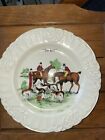 LOVELY HAND COLORED TRANSFERWARE EQUESTRIAN PLATE! LEIGHTON WARE FOR PITT PETRI