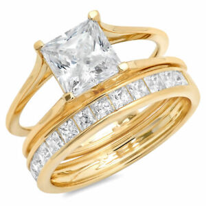 2.28 ct Princess Cut Lab Created Diamond Stone 14K Yellow Gold Bridal Set