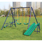 Swing Set Outdoor Metal For Kids  With Double Swings Slide Seesaw Glider