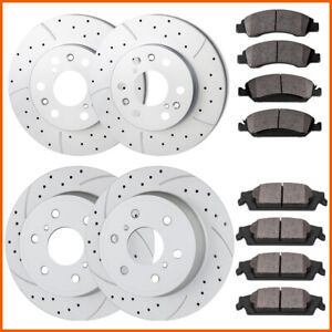 Front & Rear Drill Slotted Rotors & Brake Pads for 2007-13 Chevy Avalanche Tahoe