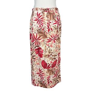 Vintage Maxi Skirt Womens Medium Floral Print Linen Y2K Low Rise Red Tan Long