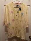 Storybook Knits Size 3X Flower Sweater Cardigan Yellow Flowers And beads