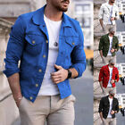 Men Fashion Denim Jean Jacket Solid Premium Cotton Button Up Slim Fit Punk Coat.