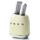 smeg knife block set of 7 pieces in beige colour,modern and comfortable knife