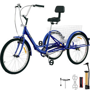 Foldable Adult Tricycle 24'' Wheels 1-Speed Folding Adult Trike 3 Wheel Bikes