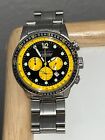 POSEIDON Professional Chronograph Watch Stainless Steel Yellow Dial Date 30m
