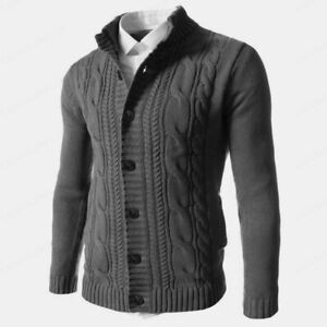 Men's Stand-Up Knit Cardigan Sweater Autumn Winter Knitted Stand Collar Cardigan