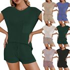 Womens Two Piece Outfits Set Knit Sleeveless Sweater Tops with Drawstring Shorts
