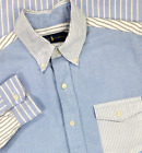 Polo Ralph Lauren Mens M Oxford Stripe Colorblock Button Up Blue White Fun Shirt