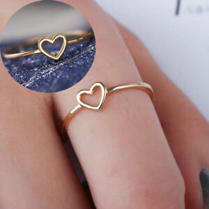 925 Silver Simple Love Heart Gold Plated Ring Women Wedding Elegant Jewelry Gift