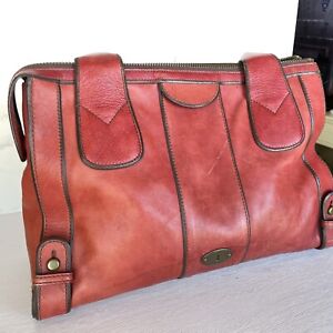 FOSSIL Genuine Soft Leather Satchel Long Live Vintage 1954 Handbag Purse - READ