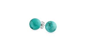 NEW .925 Solid Sterling Silver Simple & Elegant 6mm Turquoise Ball Stud Earrings