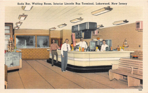 Soda Bar, Waiting Room, Lincoln Bus Terminal, Lakewood, N.J., Early Postcard