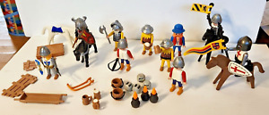 Playmobil 10 Knights / Soldiers & 4 Horses Mixed Lot with Weapons Accessories