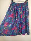 Vintage Maxi Skirt 14 Blue Green Purple Pleated Floral Chiffon Semi Sheer