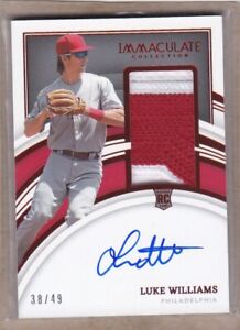 New ListingLuke Williams 2022 Immaculate #157 Rookie Patch Auto Autograph /49 RC Phillies