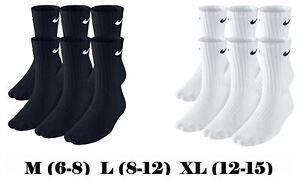 Size 6-8  8-12  NIKE Everyday Cotton Crew Socks 6 Pairs Dri Fit