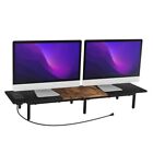 Monitor Stand for 2 Monitors Long Monitor Riser with USB Ports Black and Brown