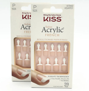 2-Pack Bundle Kiss Salon Acrylic French Nails, Glue-On, Petite Length KSAP01