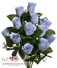 14 Dusty Blue Artificial Rose Buds Silk Fake Flowers Bouquet Bush Silver Blue