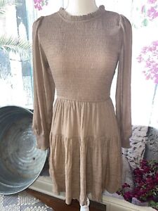 NWT Women's Country  Baby Doll Dress Blu Pepper Brown Size Large