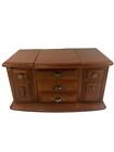 Vintage Large Jewelry Box All Wood 5 Lined Drawers