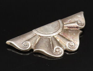 925 Sterling Silver - Vintage Half Folded Flower Motif Brooch Pin - BP9616