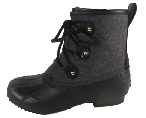 Tommy Hilfiger Rain Snow Boots Women's Size 8 Black Rubber Side Zip Winter Lined