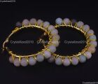 Handmade Natural Gemstone Reiki Chakra Healing Beads 18k Gold Stud Earrings 50mm