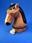 Horse Head Trinket Box Hinged Ceramic Hand painted w/Surprise Inside. Rare!