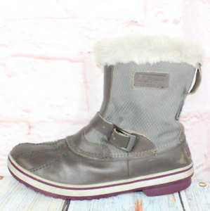 LL Bean Women's Gray Leather Insulated Waterproof Winter Boots Size 8 Medium