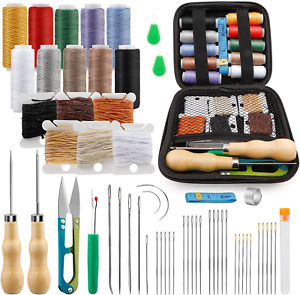 Tikjiua 59 Pcs Leather Sewing Kit Leather Needles for Hand Sewing,Heavy Duty Kit