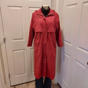 Vintage L.L. Bean Red Hooded Long Maxi Duster Rain Trench Coat Women's Small