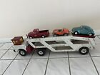 VINTAGE TONKA MIGHTY CAR CARRIER RED & WHITE SEMI TRUCK WITH 3 VEHICLES