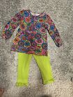 J. Khaki Toddler Girl 4T Lime Green Ruffle Pants Outfit With Floral Long Sleeve
