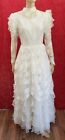 Vtg 70s 1970s Victorian Style Wedding Dress Ruffled Frilly Lace Chiffon sz 6
