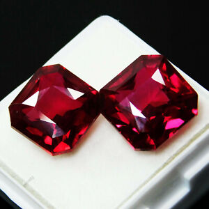 16 Carat Pair Loose Gemstone Natural Ruby Red CERTIFIED Square Cut Earring