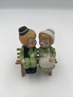 Vintage 70s Ceramic Salt and Pepper Shakers Boy and Girl Kissing on a Bench