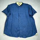 Rochester Shirt mens 4XL Tall Blue 100% Linen Button Front Casual Short sleeve