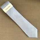 Calvin Klein Men's Neck Tie Light Blue Plaid Silk Blend MSRP $69.50
