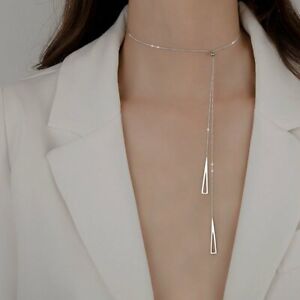 925 Silver Triangle Tassel Necklace Choker Clavicle Pendant Women's Jewelry Gift