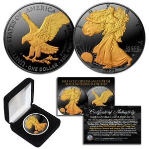 Black RUTHENIUM 1 oz Silver 2023 American Eagle U.S. Coin with 24K Golden Enigma