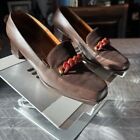 Vintage Hermes brown suede and leather pumps Size 8 AA. Pre-Owned.