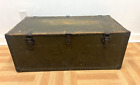 Vintage Military FOOT LOCKER Wood Trunk chest storage green box army US wwii 40s