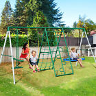 4IN1 Multifunction Kids Swing Set Metal Swing Sets for Backyard Glider, 2 Swings