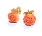 Exquisite Japan 14K GF Salmon Coral 7MM Carved Petite Rose Fancy Stud Earrings