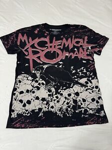 My Chemical Romance Band T-Shirt Black Size Large All Over Print Crow Skulls