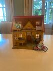 calico critters red roof house, family of 3 bunny critters, fully furnished